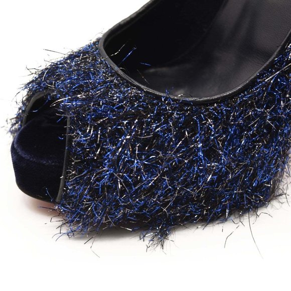 NEW $850 EU 38 Christian Louboutin Very Prive 120 Peep Toe Blue Metallic Threads - Picture 8 of 10